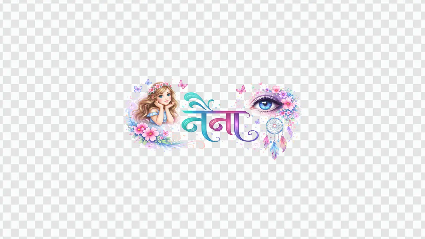 Naina Hindi Calligraphy with Dreamy Girl PNG Clipart