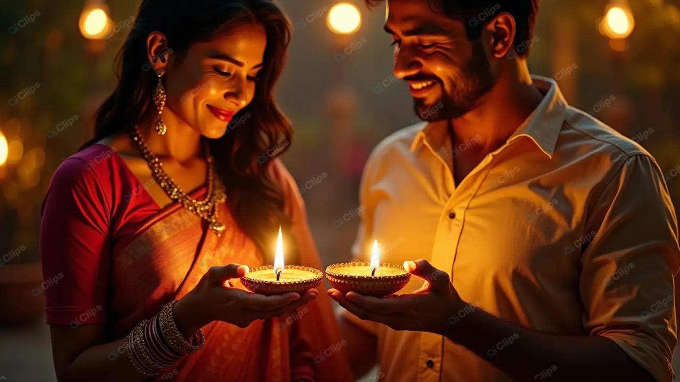 Diwali Celebration: Couple with Diyas