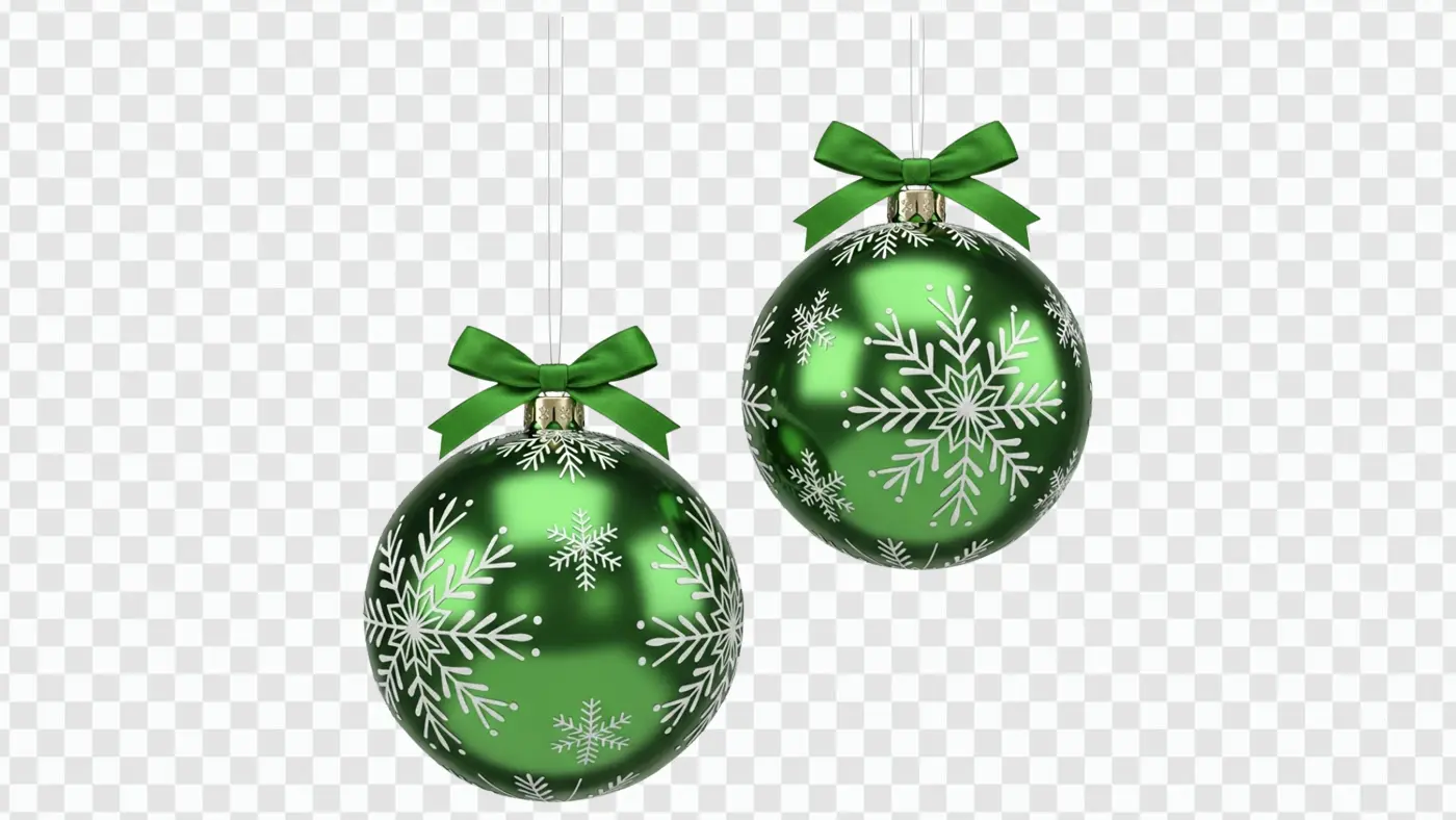 Festive Green Christmas Baubles with Bows PNG Clipart