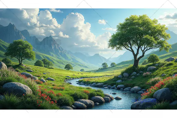 Serene Mountain Valley Landscape