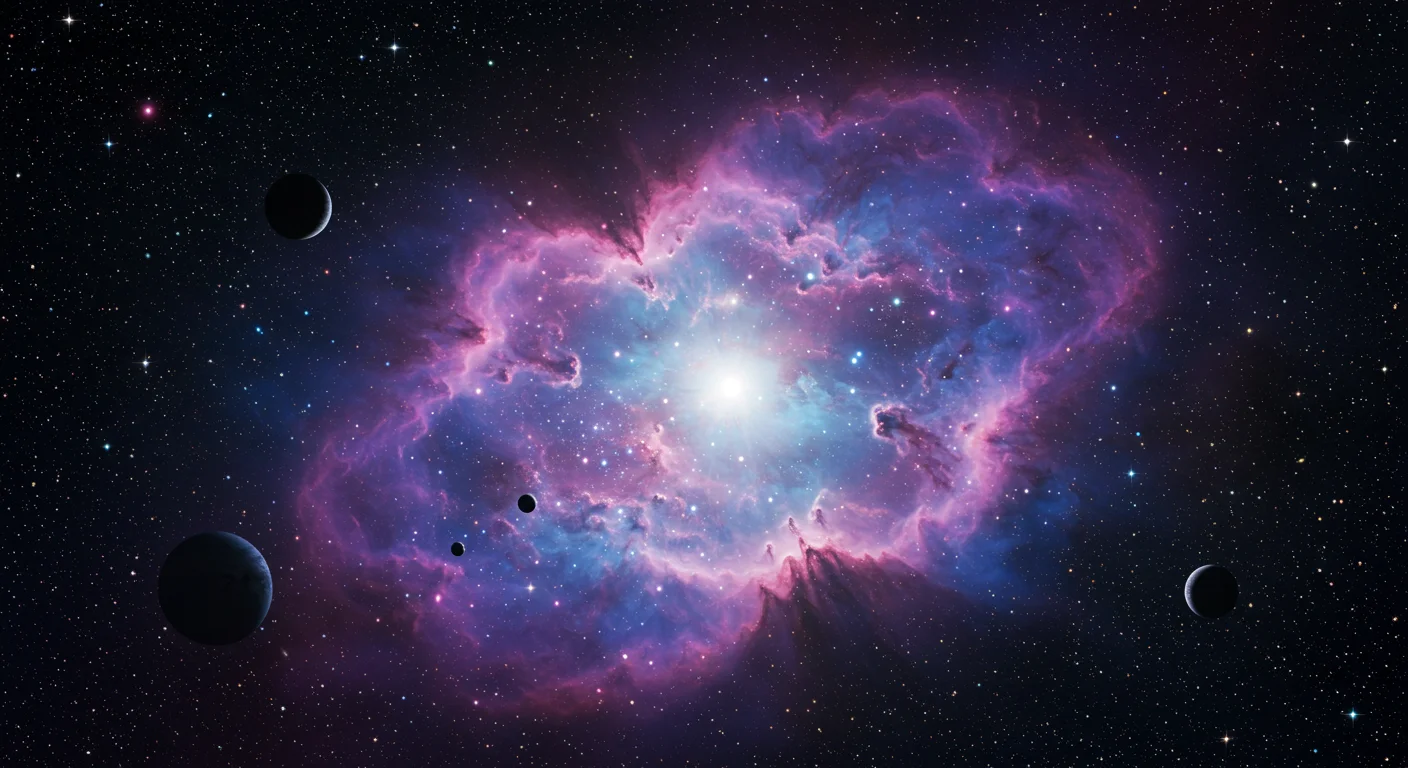 Radiant Nebula Burst with Orbiting Planets in Deep Space