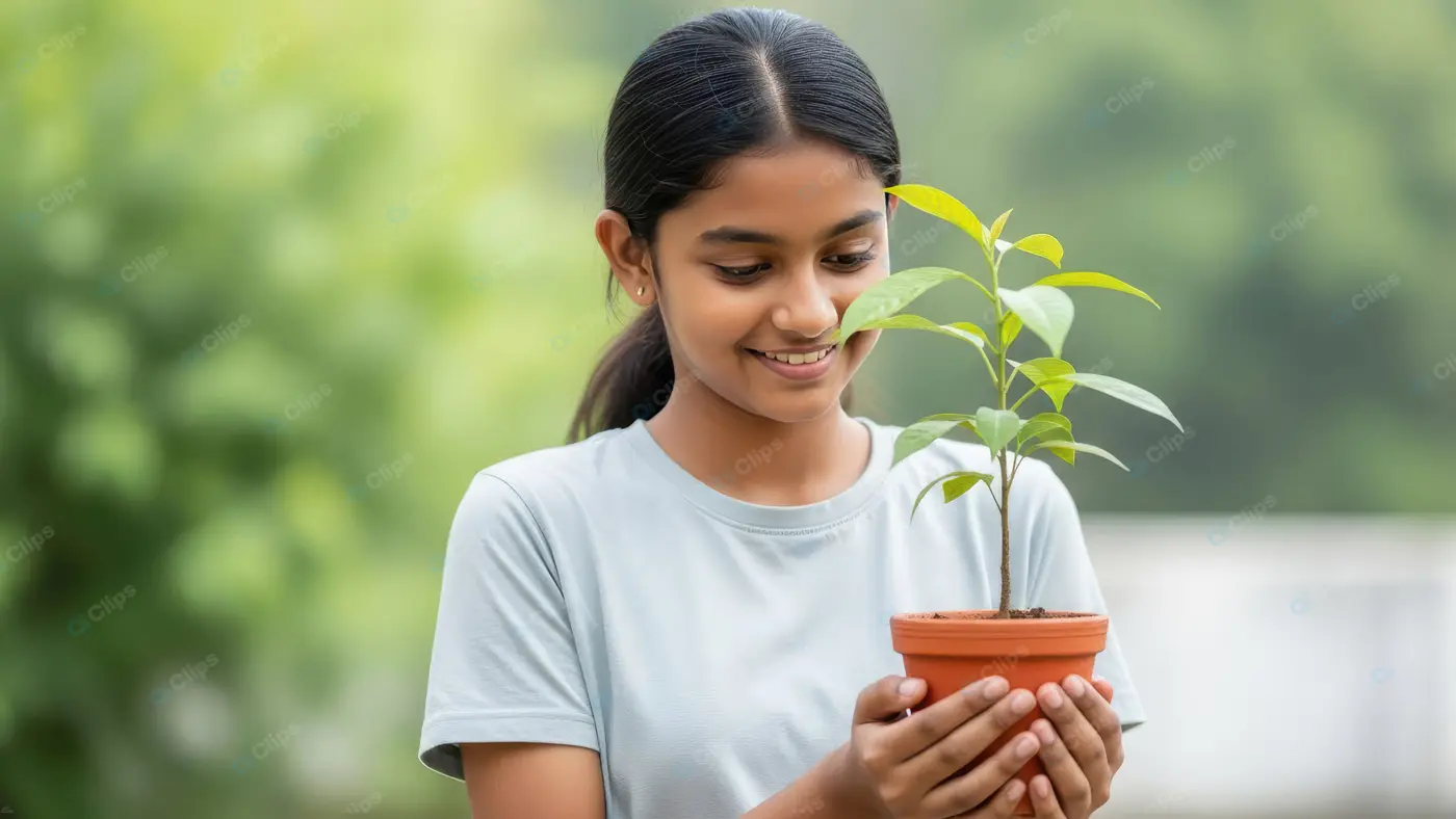 Teenager Caring for a Green Sapling