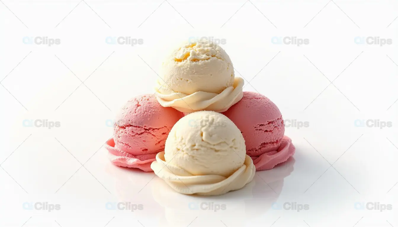 Vanilla and Strawberry Ice Cream Scoops