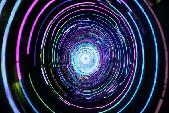 Neon Light Spiral Tunnel with Futuristic Colors