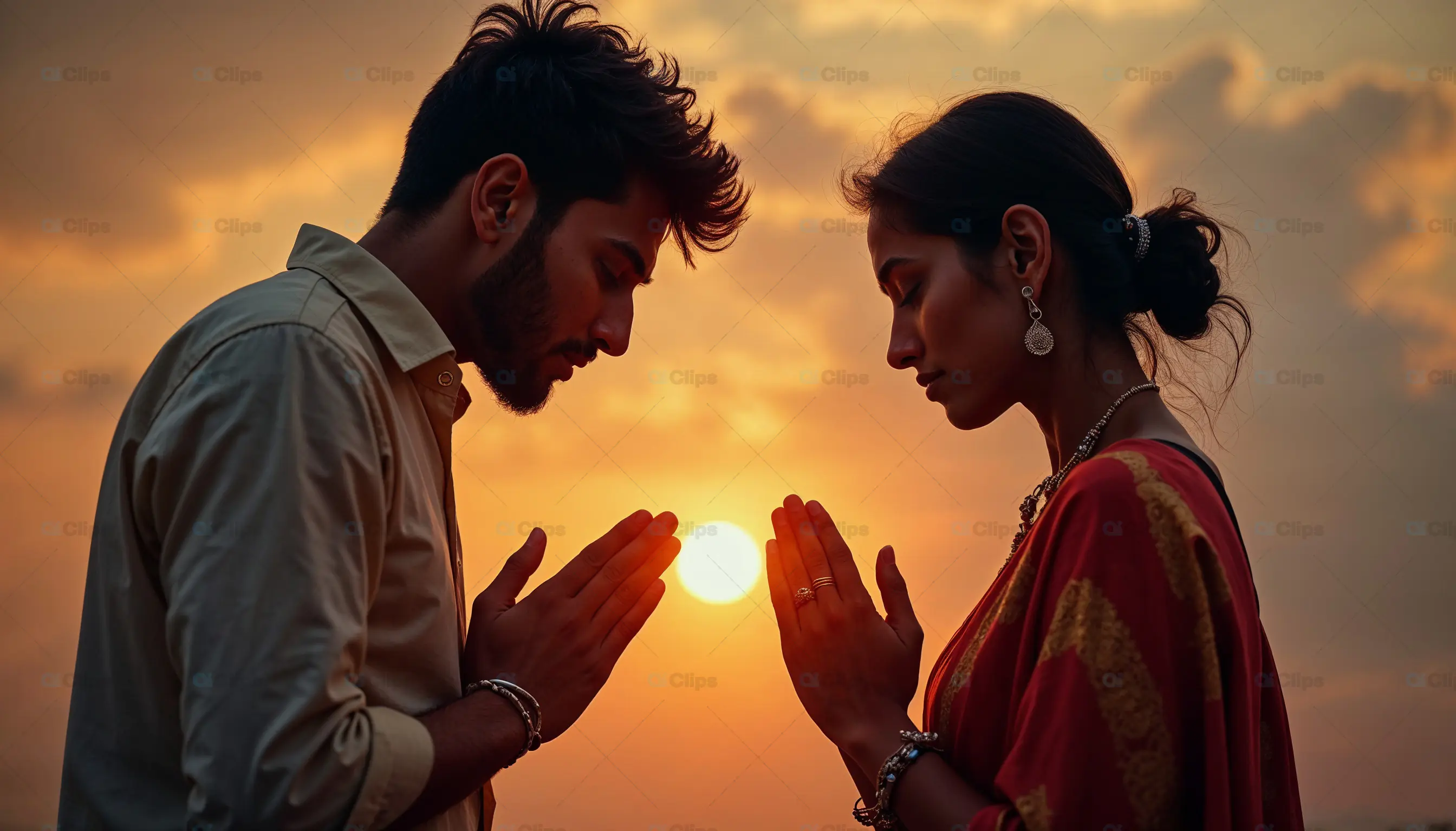 Couple Meditating at Sunset