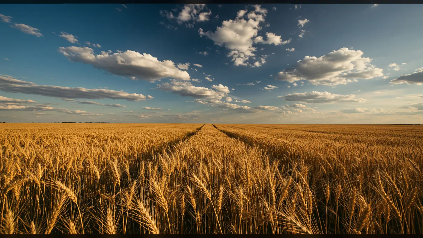 Golden Wheat Field Under Blue Sky | Agricultural Landscape Background | AIClips Rural India
