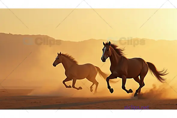 Galloping Horses at Sunset