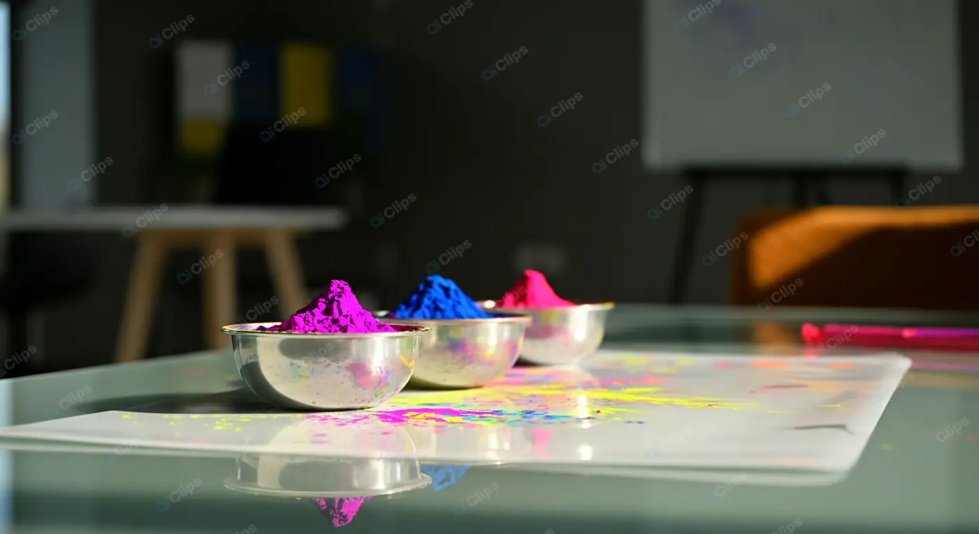 Vibrant Holi Powder Office Setup