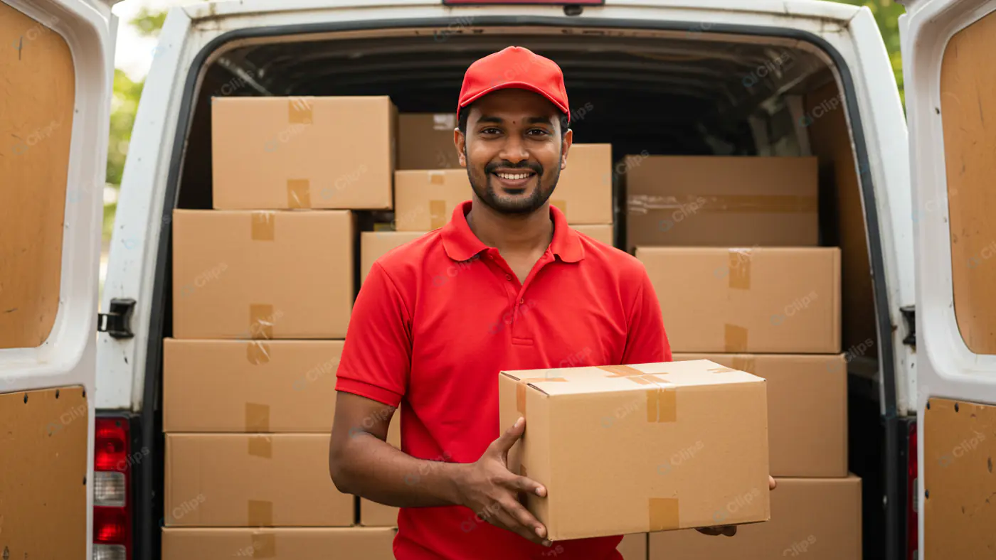 Cheerful Delivery Man with Parcels