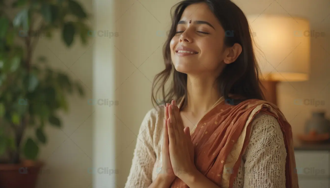 Smiling Woman in Prayer Pose