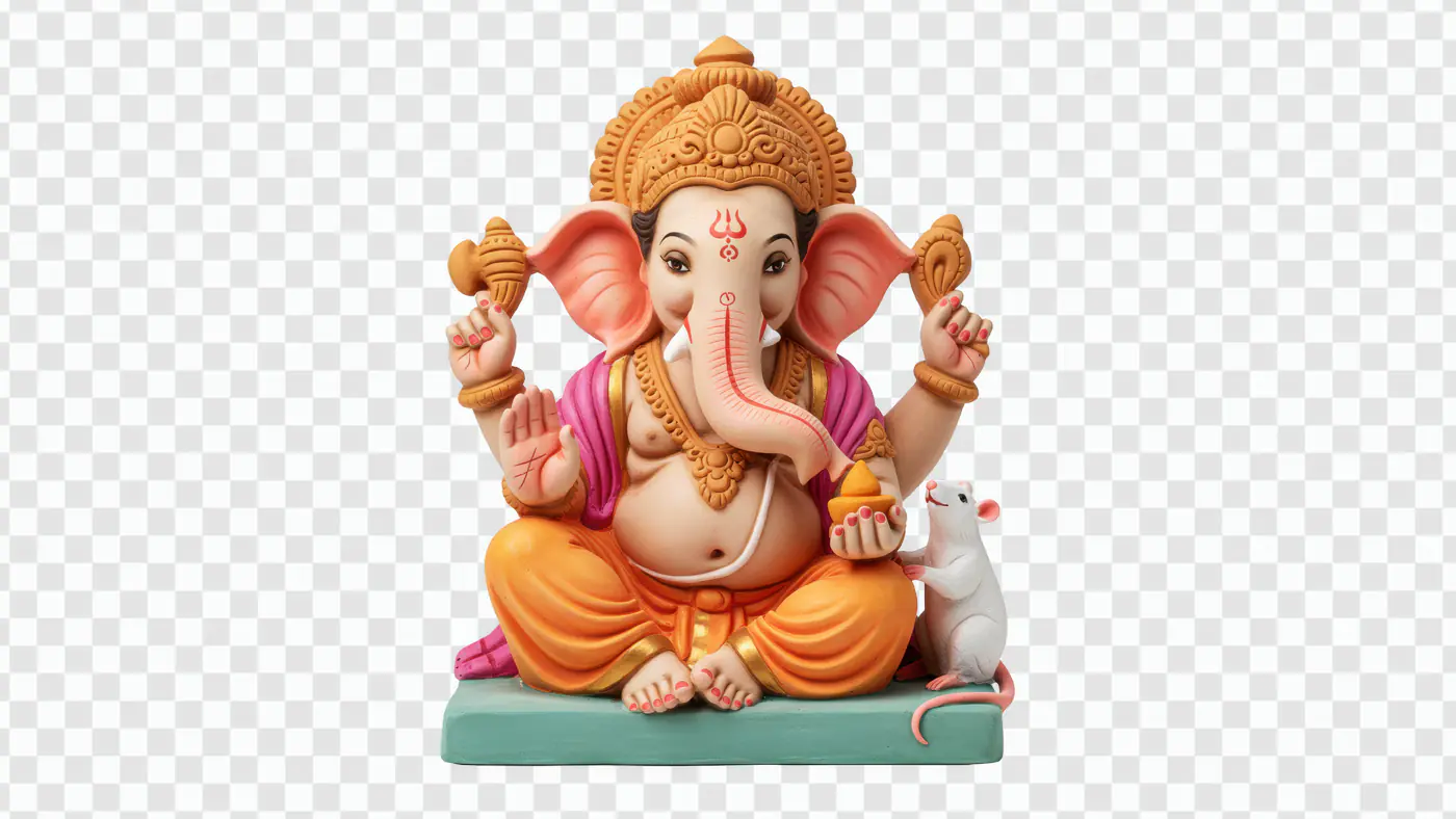 Colorful Lord Ganesha Idol with Mouse PNG Clipart