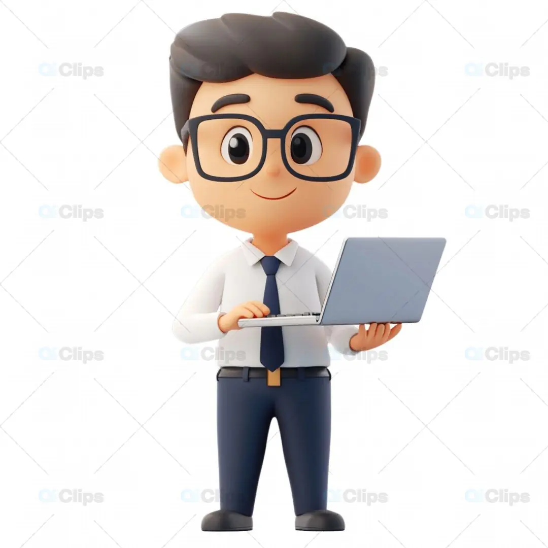 3D Male Business Avatar with Laptop