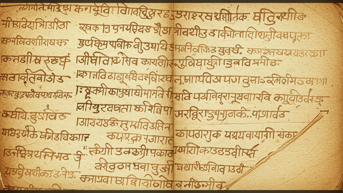 Aged Sanskrit Manuscript with Devanagari Calligraphy | Ancient Indian Script Texture
