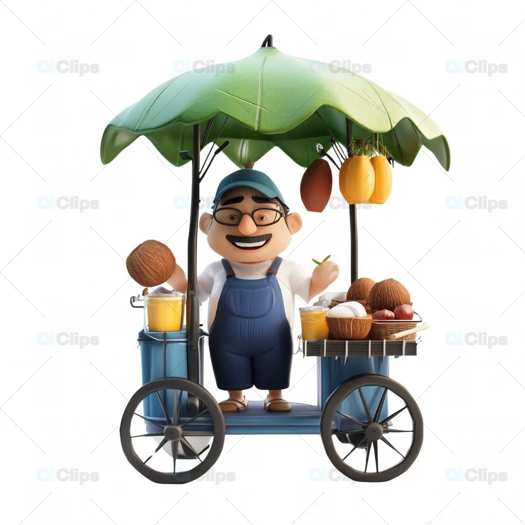 3D Indian Juice Vendor Avatar with Cart