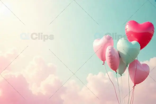 Heart-Shaped Balloons Floating in Pastel Sky