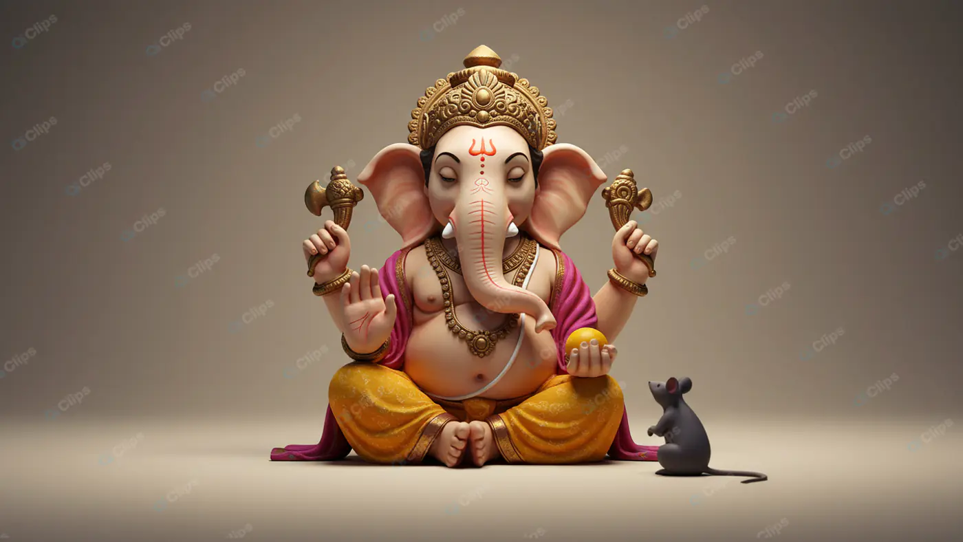 Resplendent Ganesha Idol with Mouse Companion
