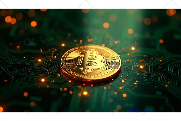 Golden Bitcoin on Digital Circuit Board