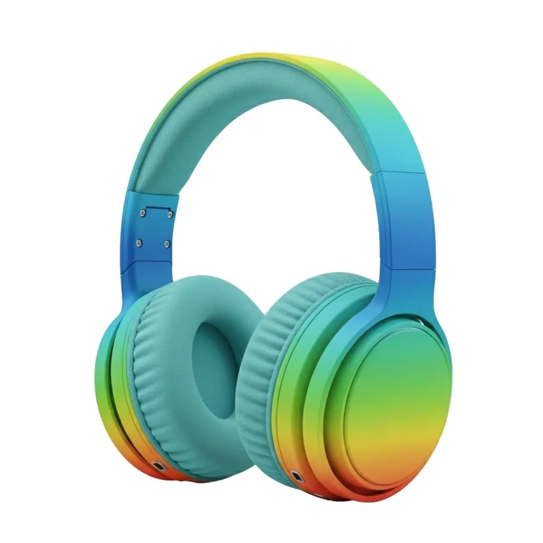 Rainbow gradient wireless headphones with cushioned earcups