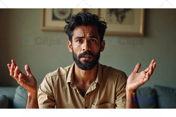 Confused Man with Raised Hands