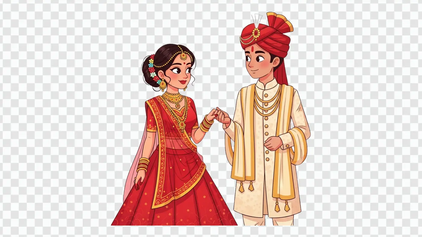 Charming Indian Bride and Groom Holding Hands Clipart