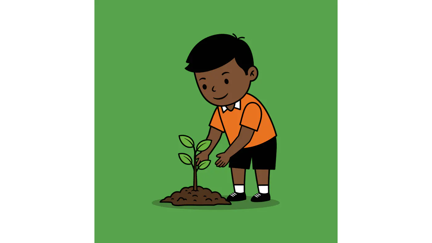 Eco-Friendly Child Planting Vector