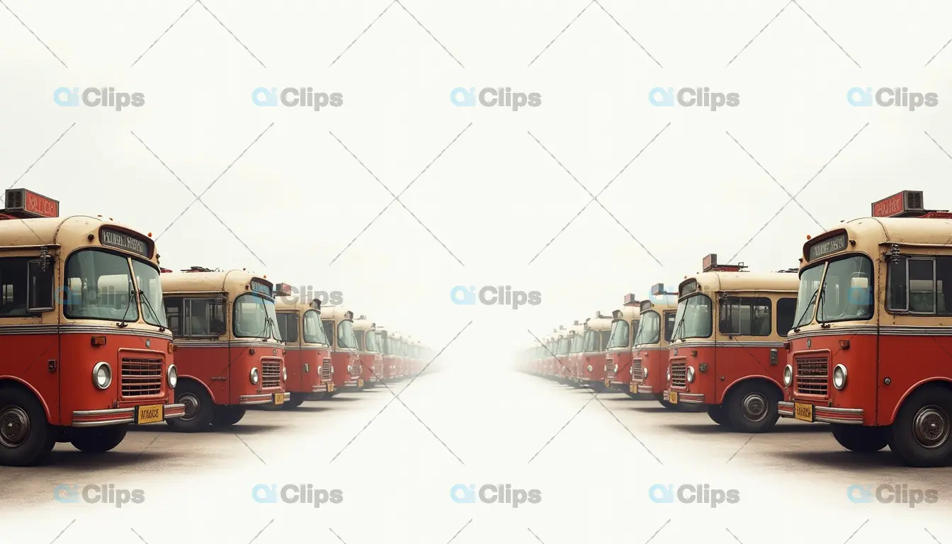 Rows of Vintage Red Indian Buses in Symmetry