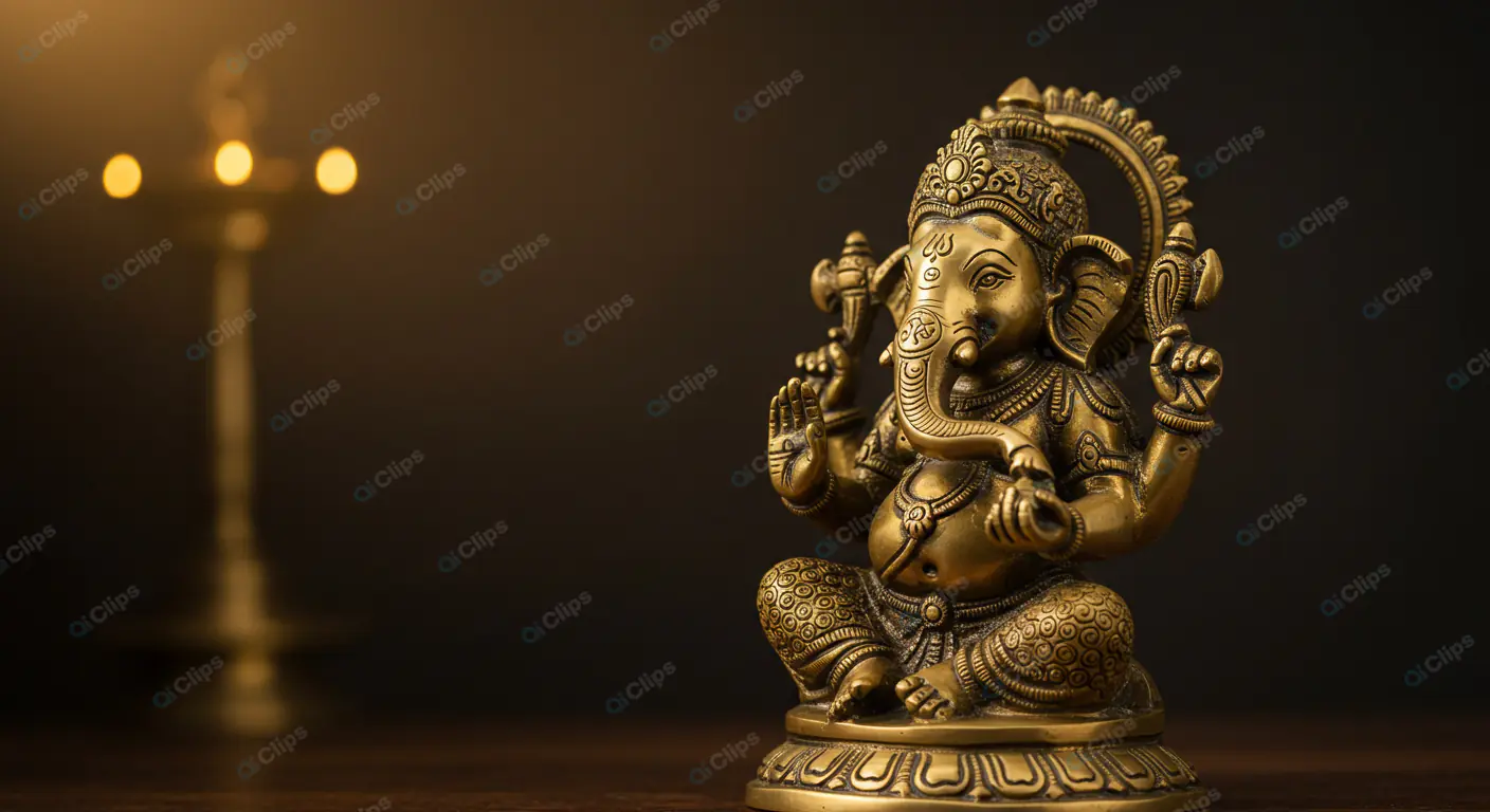 Ganesha Idol in Golden Candlelight
