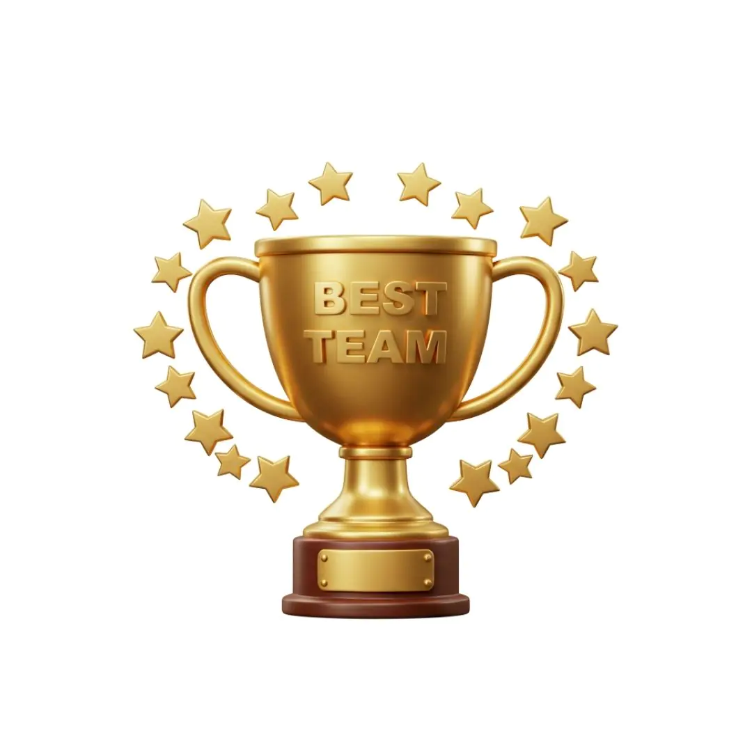 Golden trophy cup best team award stars