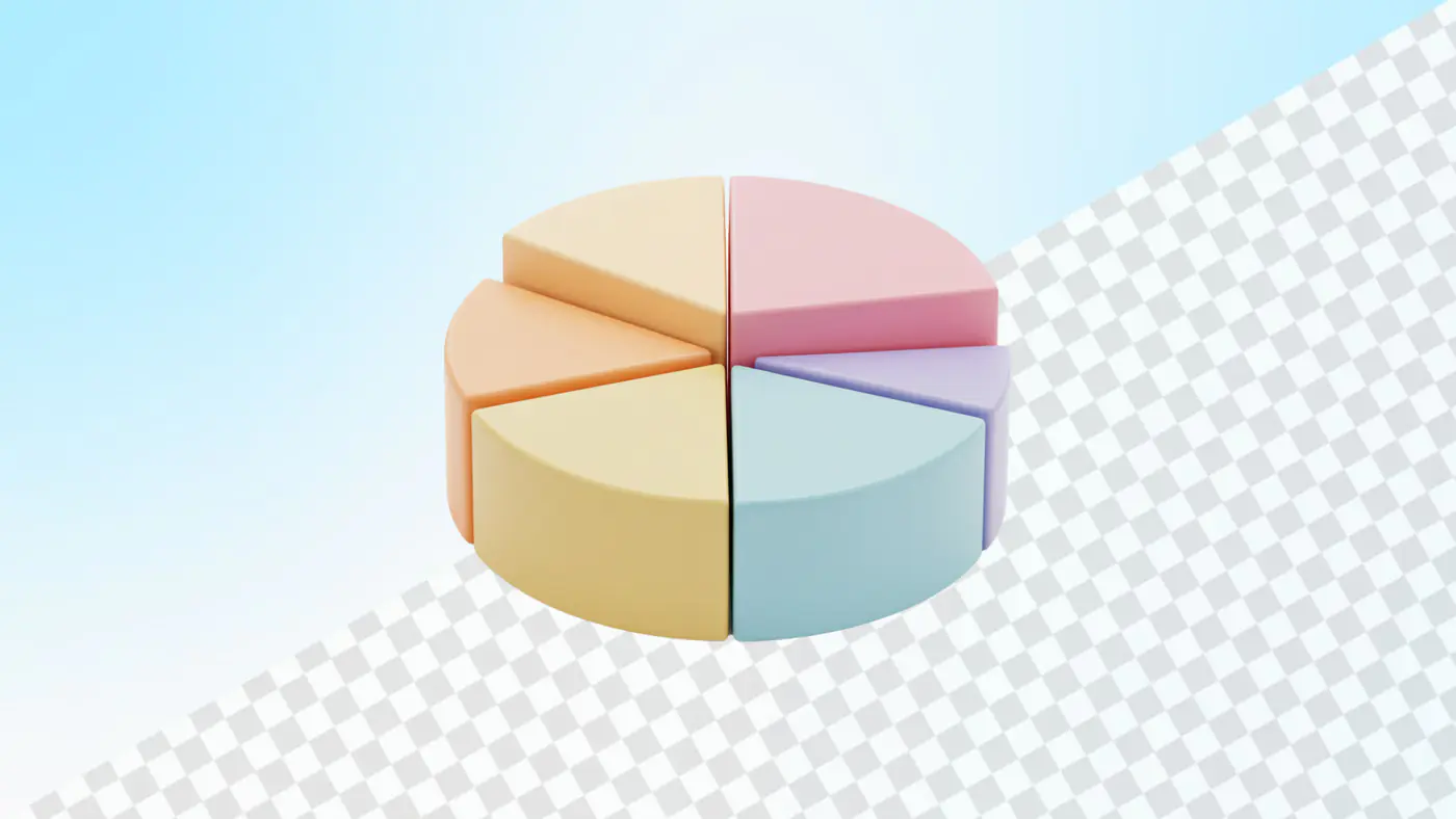 Pastel colored 3D pie chart with six segments