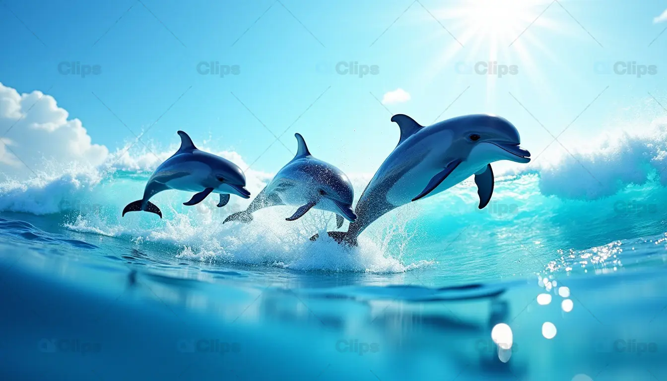 Trio of Dolphins Leaping in the Ocean