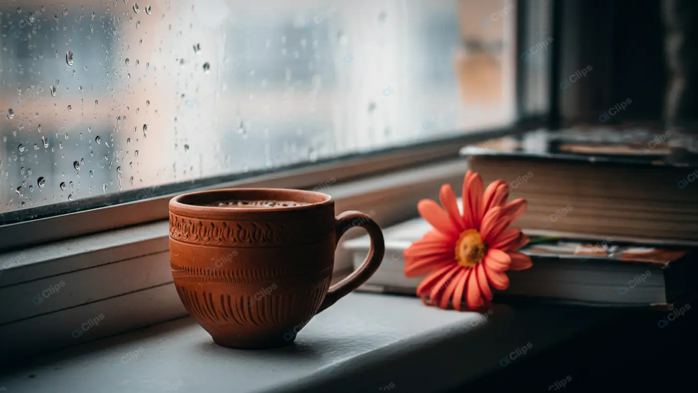 Rustic Comfort: Rainy Day Window Scene
