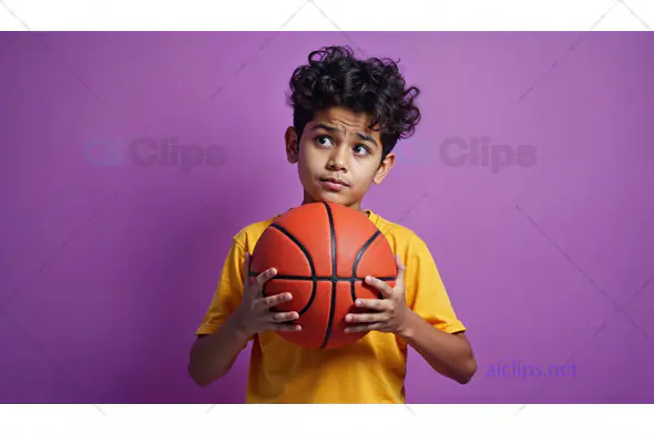 Curious Boy Holding Basketball