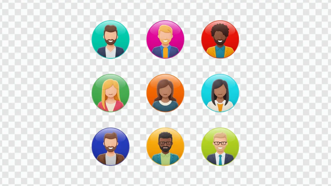 Glossy Diverse Team Member Profile Icons Clipart PNG