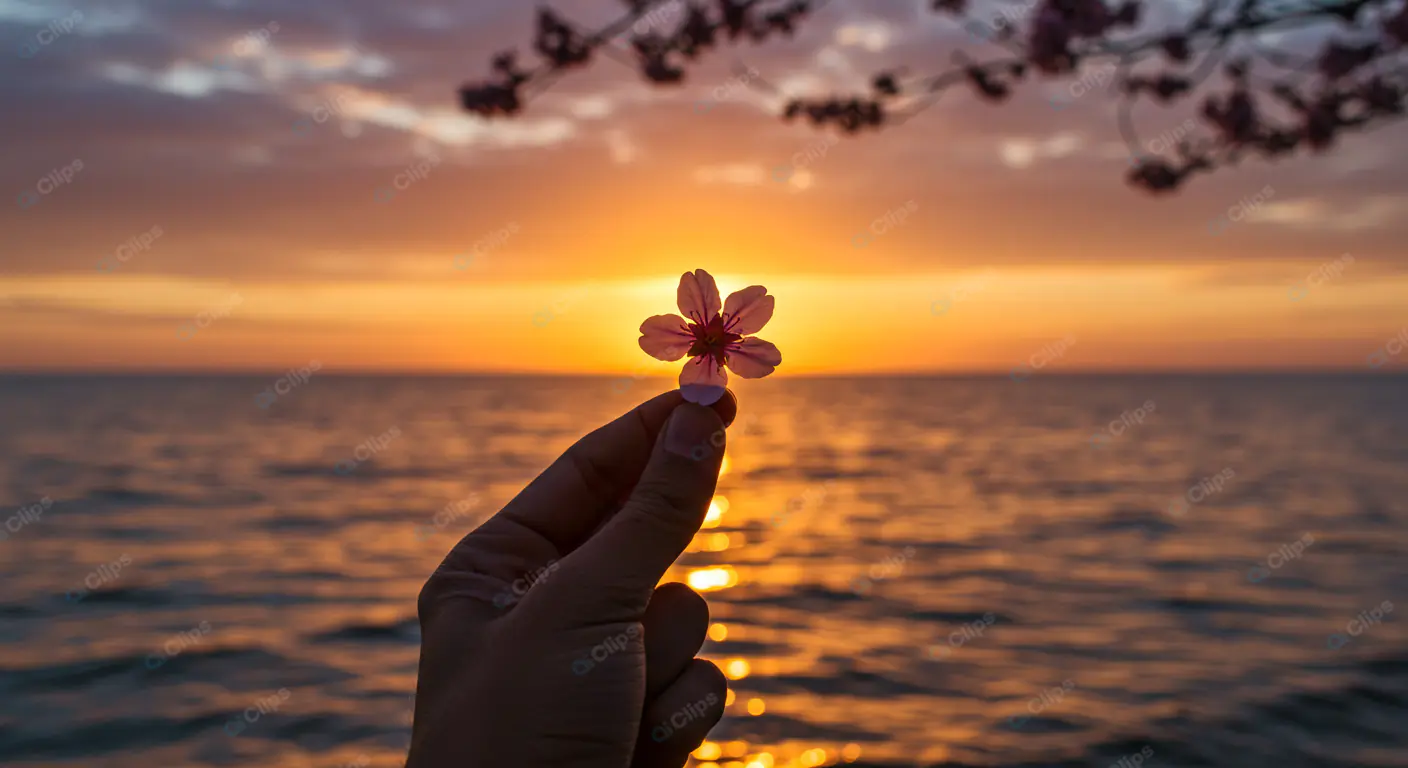 Serene Blossom at Seaside Sunset