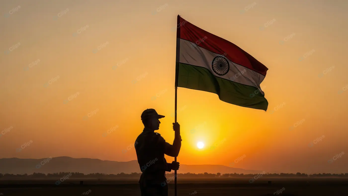 Indian Soldier's Silhouette at Sunrise