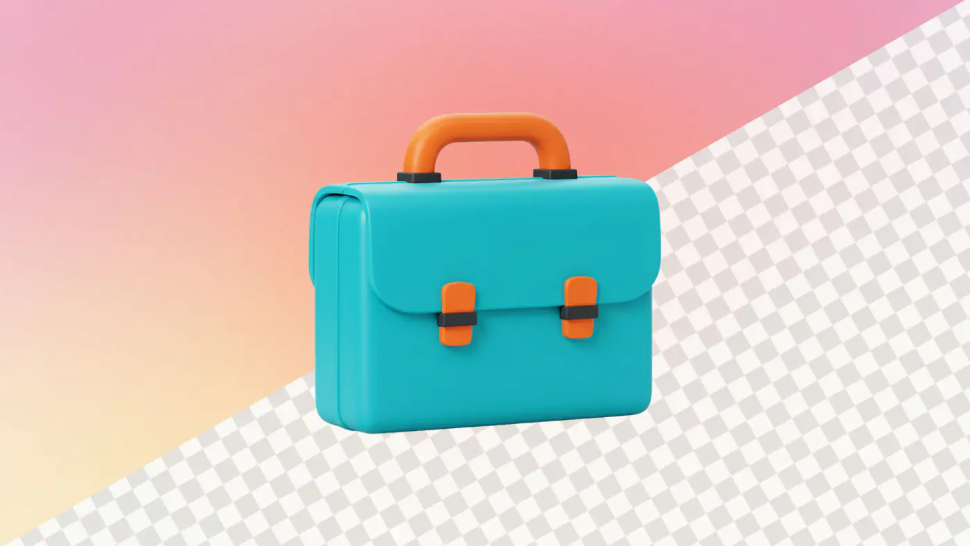 Teal briefcase with orange handle and clasps