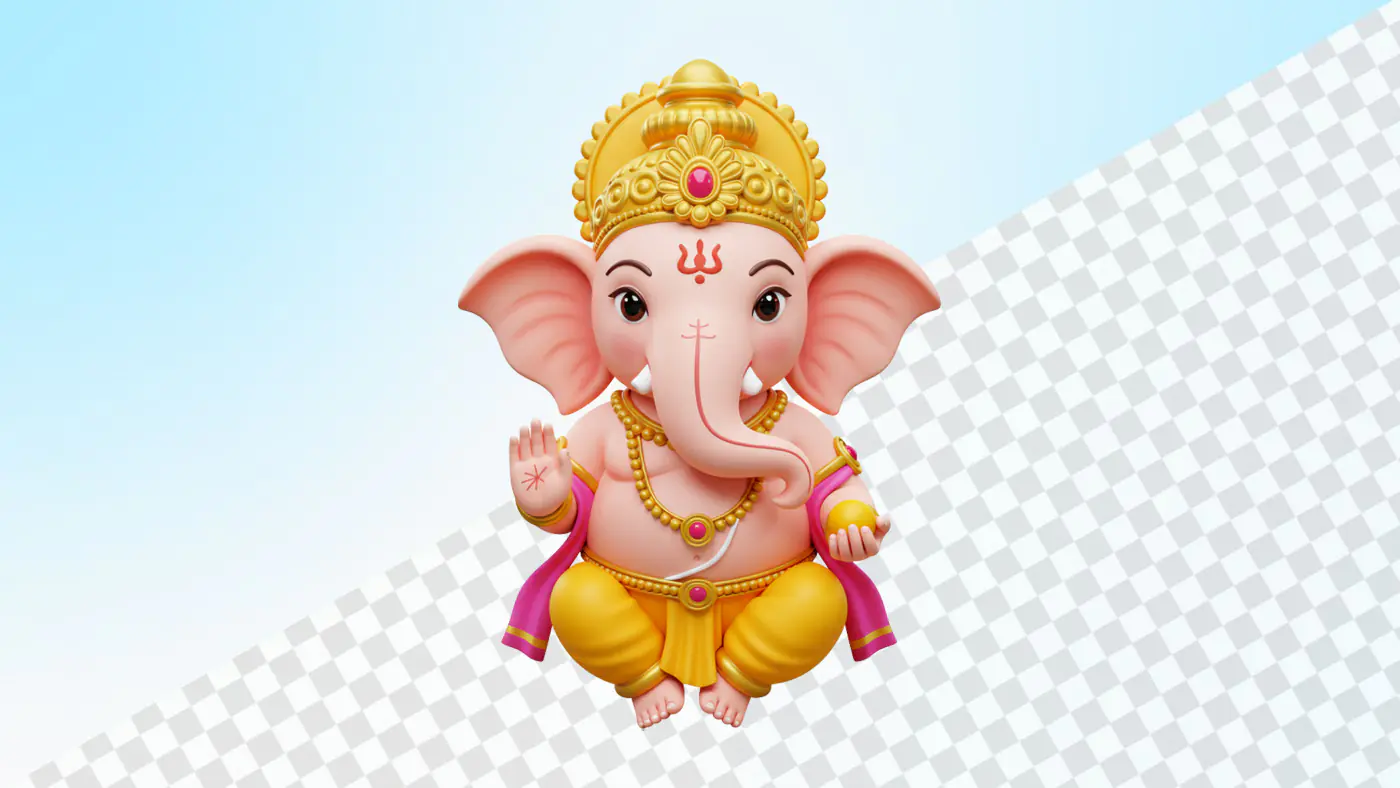 Adorable elephant headed deity with golden crown sitting