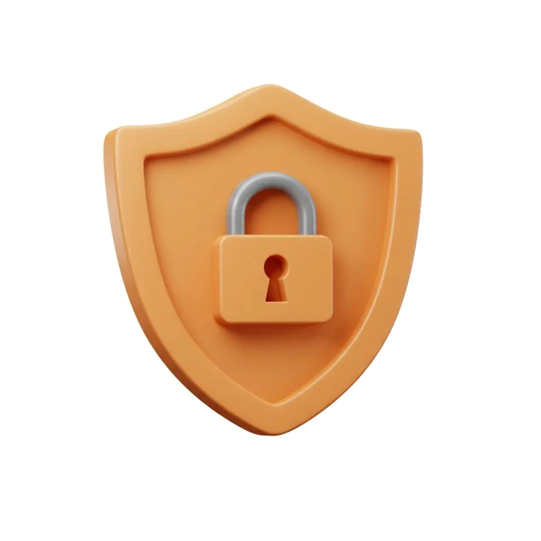 Orange shield with padlock security icon 3D