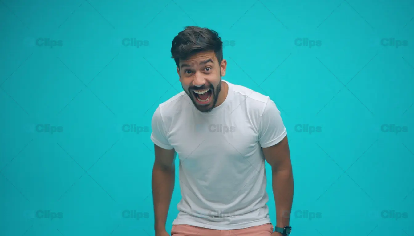Excited Man in White T-Shirt