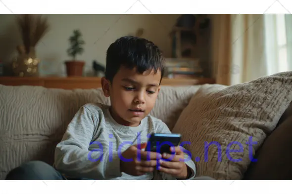 Child Focused on Smartphone at Home
