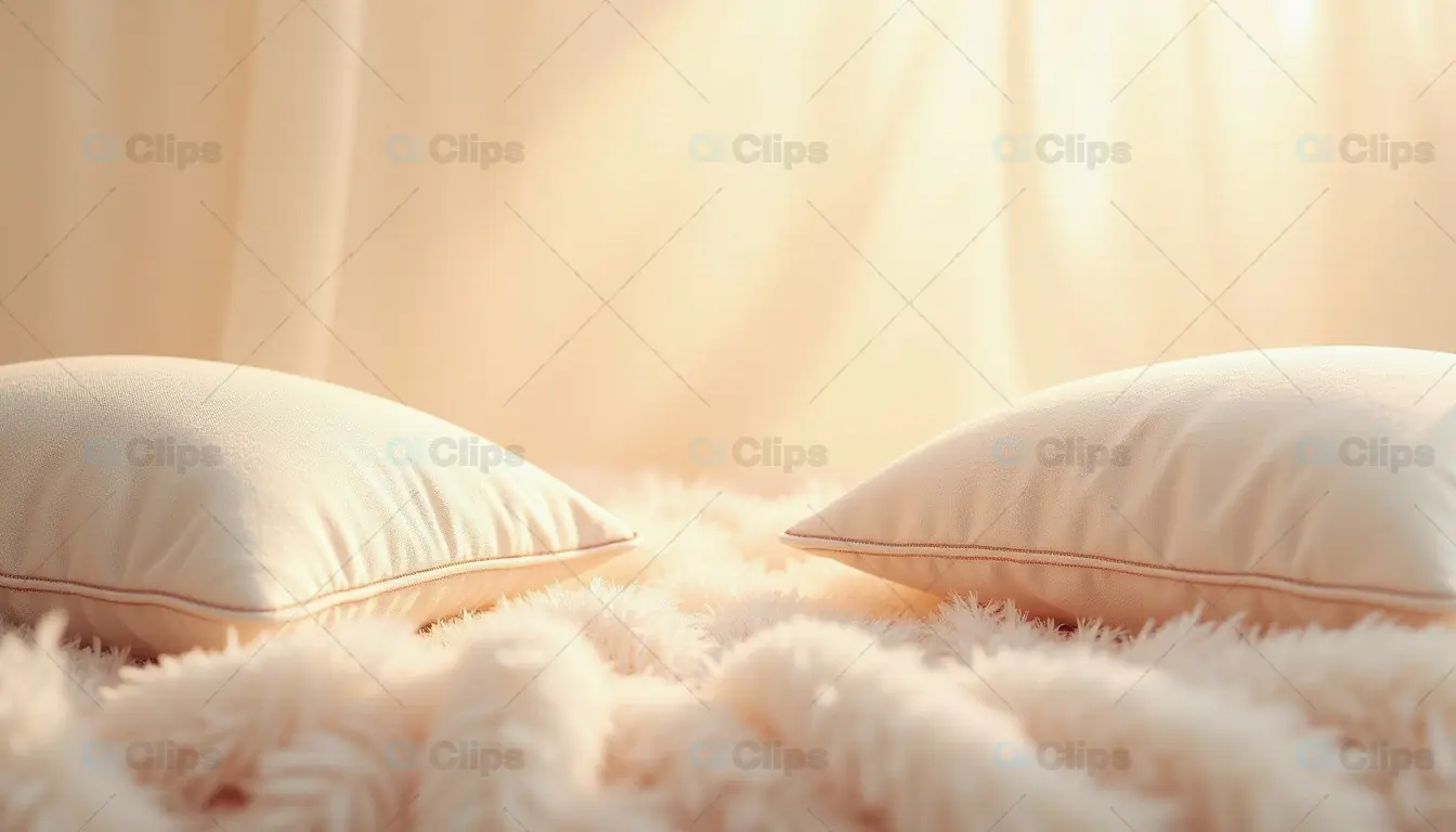 Minimalist Beige Pillows on Fluffy Carpet
