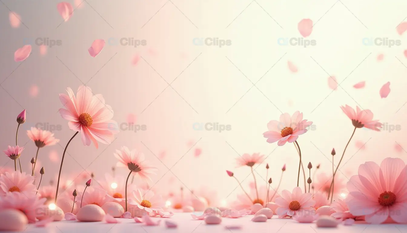 Pink Daisy Blossom with Falling Petals