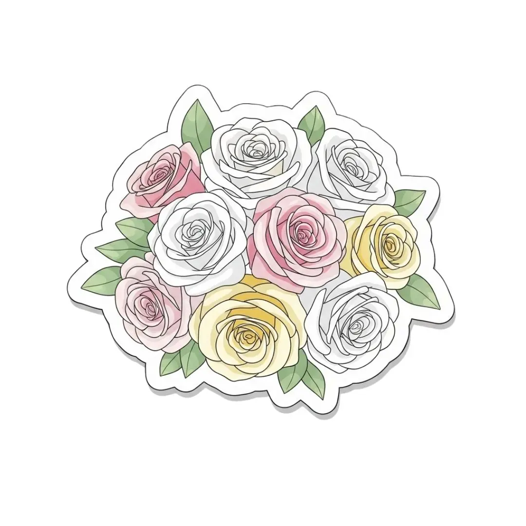Stylized Pastel Rose Bouquet Sticker Illustration PNG Clipart