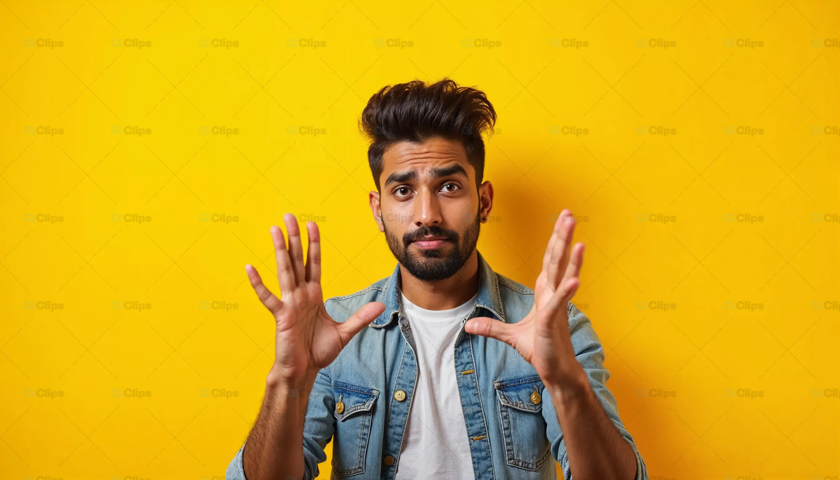 Surprised Man Gesturing on Yellow Background