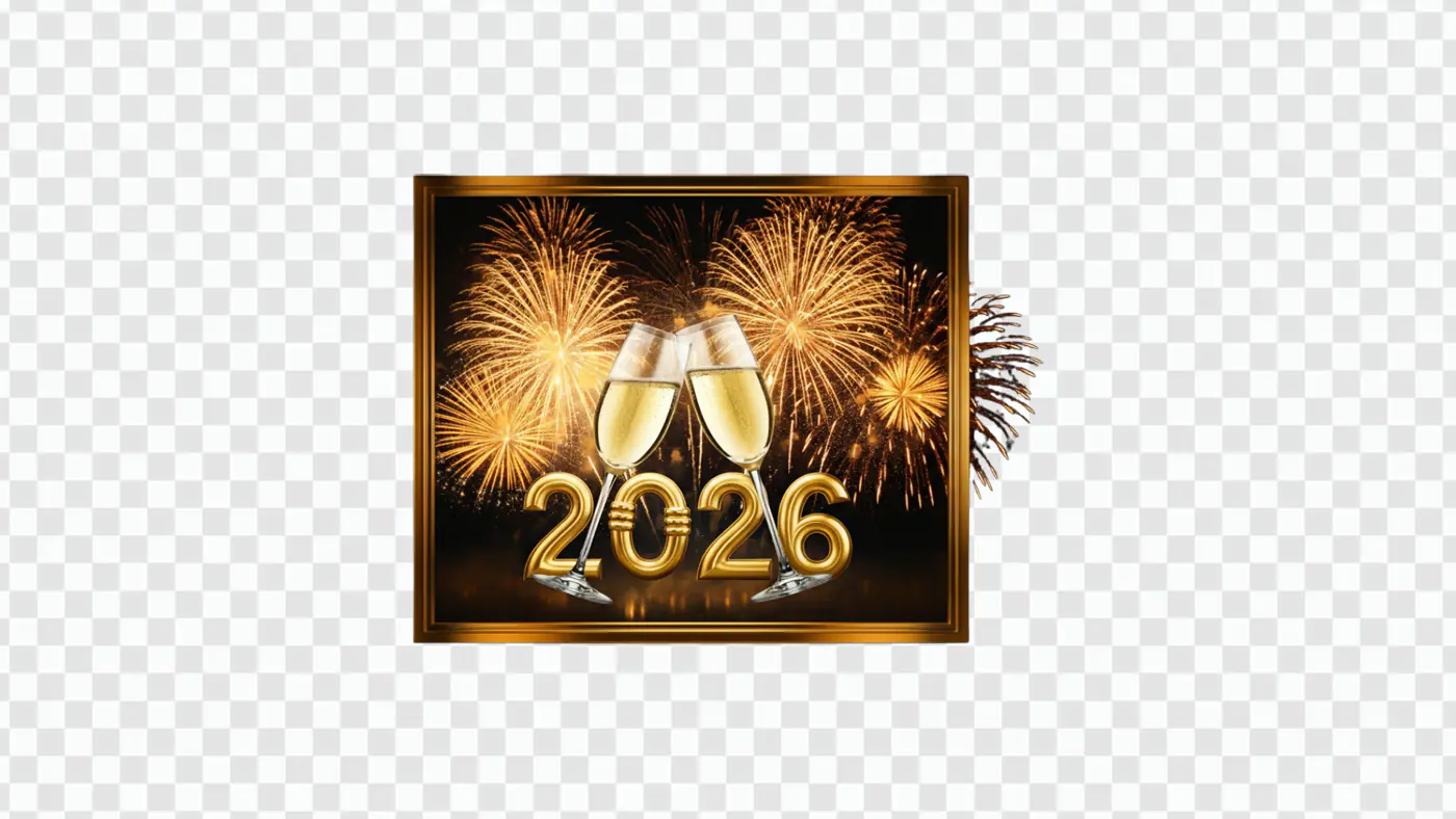 Framed 2026 Fireworks Champagne Toast PNG