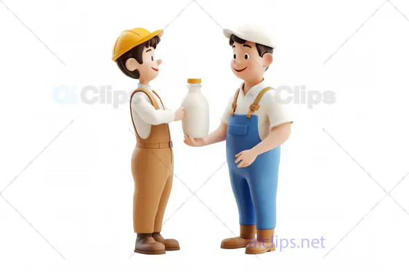 3D Farmers Avatar Exchanging Milk Bottle