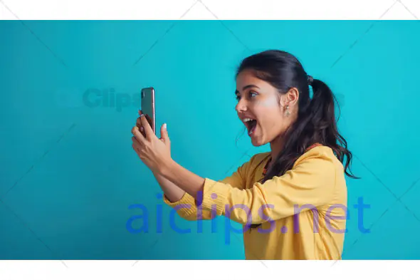 Excited Girl Looking at Smartphone