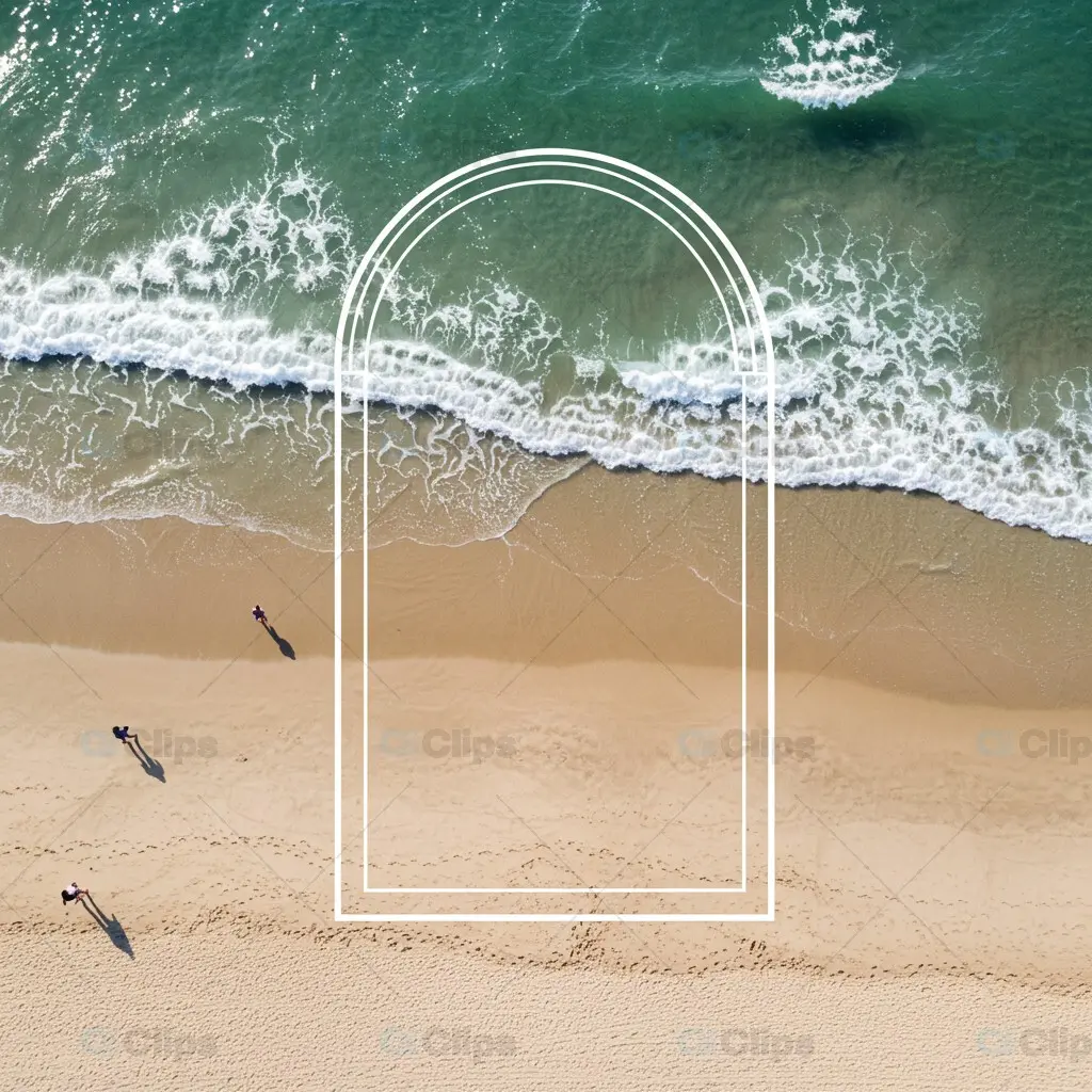 Aerial Beach Scene Mockup with Arch Overlay Design
