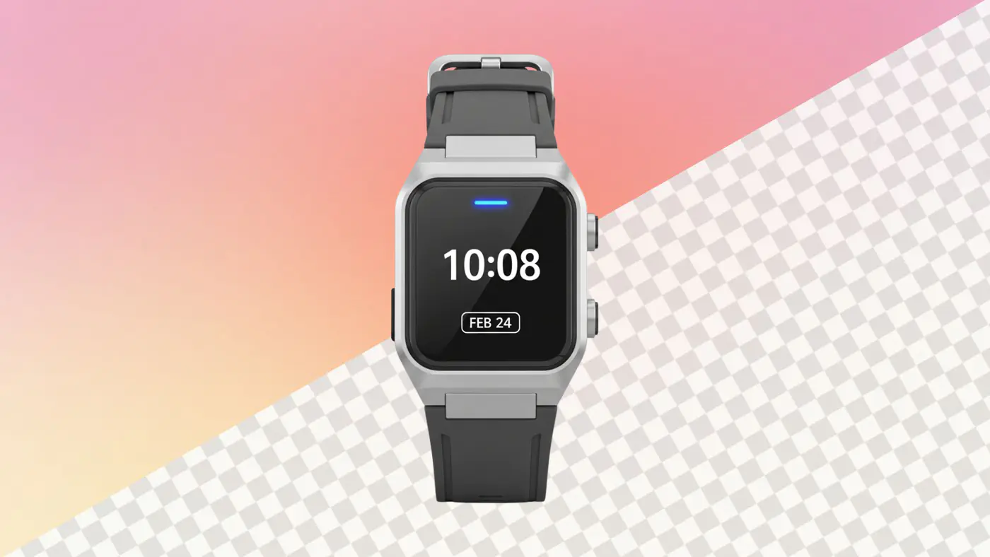 Sleek smartwatch with black screen and gray strap