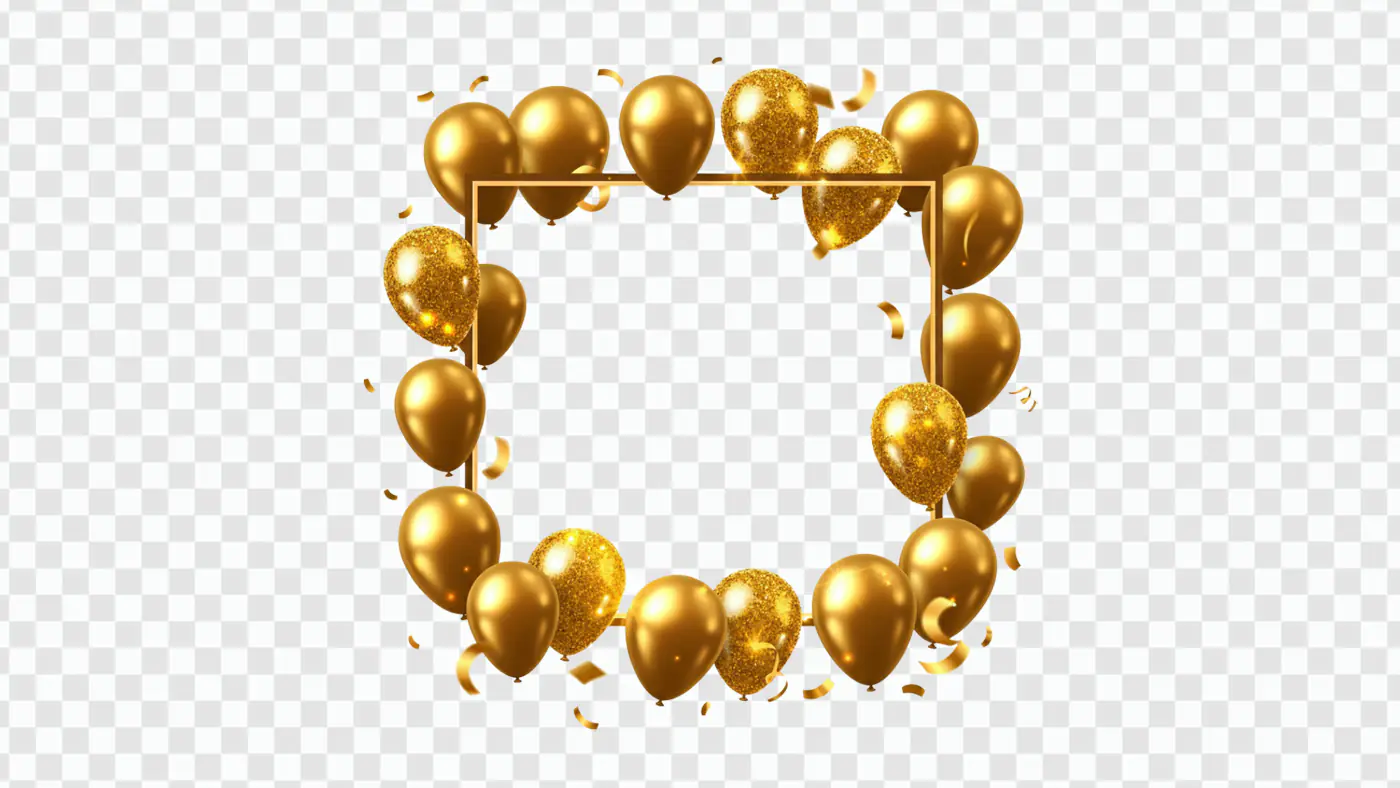 Luxurious Golden Balloon Frame Celebration Decor PNG